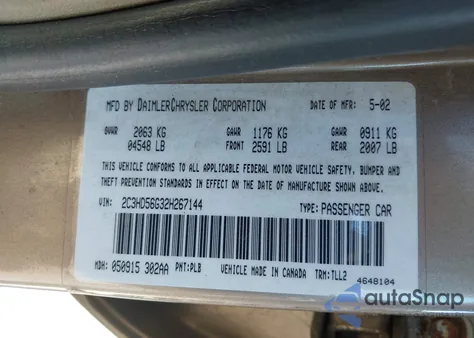 2002 Chrysler Concorde Limited из США, поврежденный, VIN 2C3HD56G32H267144